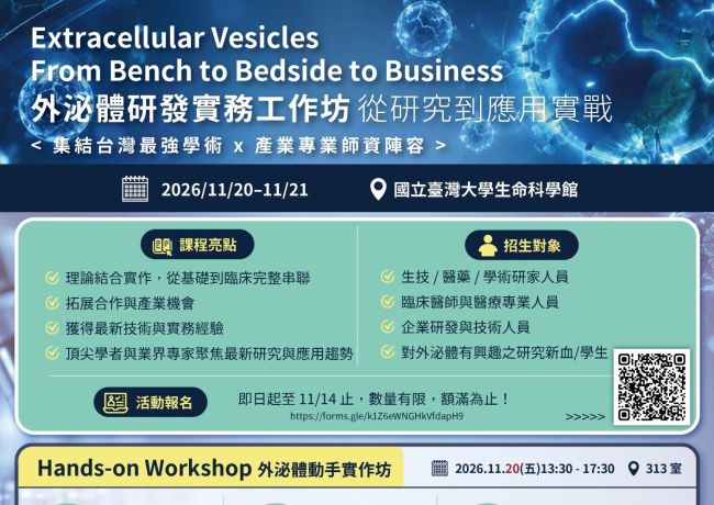 外泌體研發實務工作坊 從研究到應用實戰